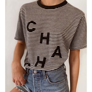 Striped Black & White 'CHA' Short Sleeve Tee